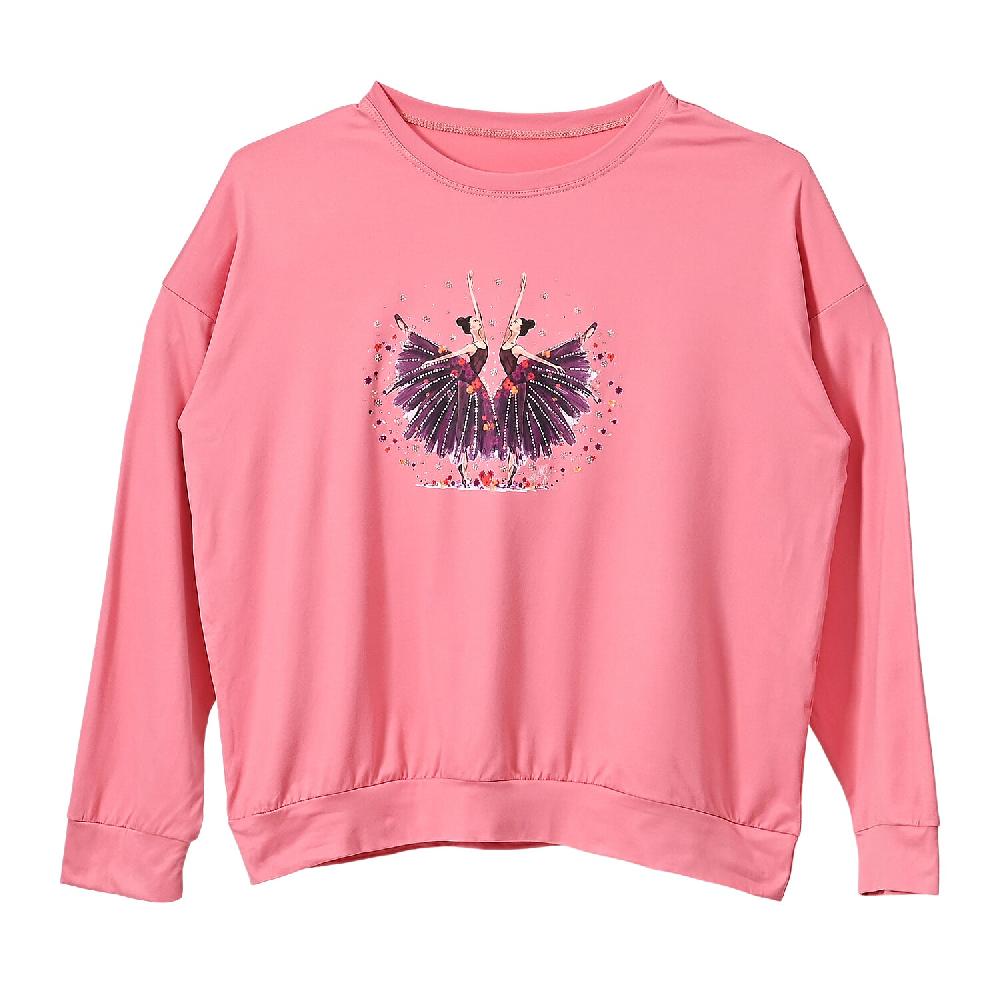 Tamsy Black Eye Catching Ballet Dancing Girls Crystal Long Sleeve Top - One Size Fits Up to XLarge