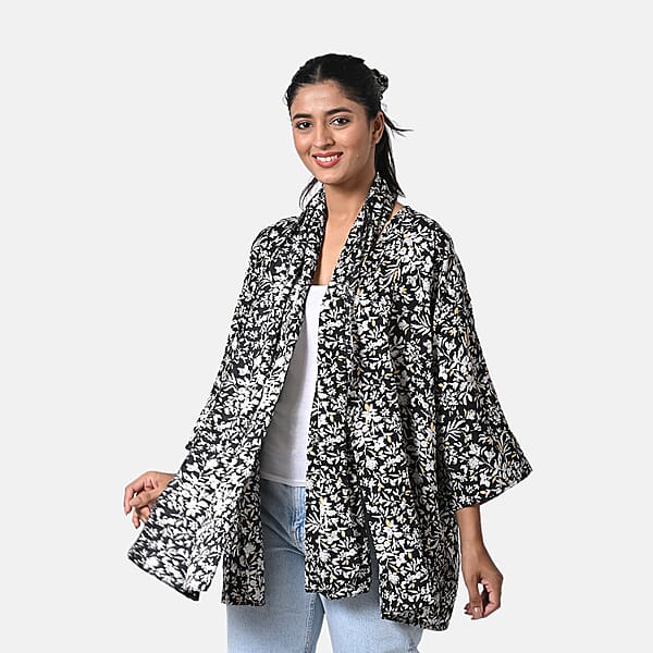 TAMSY Black Floral 3 Piece Kimono Scarf And Scrunchie Set - One Size Fits Most