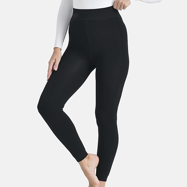 Tamsy Black Fur Lined Thermal Knit Leggings - Medium