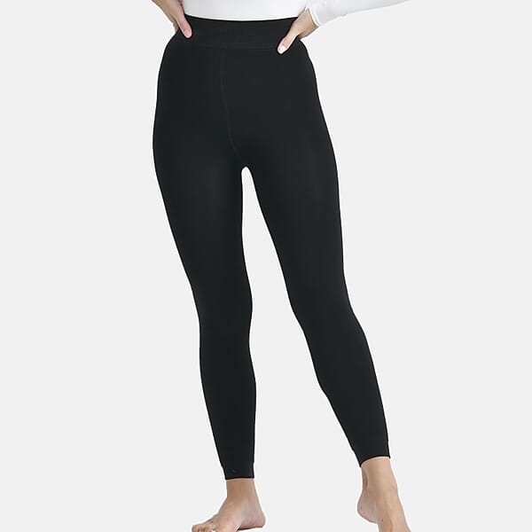 Tamsy Black Fur Lined Thermal Knit Leggings - Medium