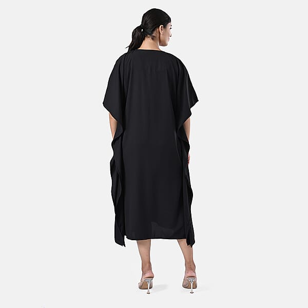 Tamsy Black Gold Bead And Crystal Polyester Crepe Kaftan - One Size Fits Most