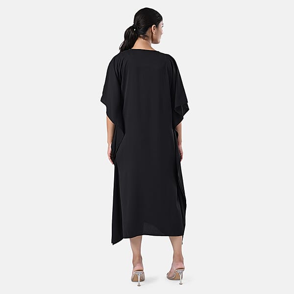 Tamsy Black Green Bead And Crystal Polyester Crepe Kaftan - One Size Fits Most