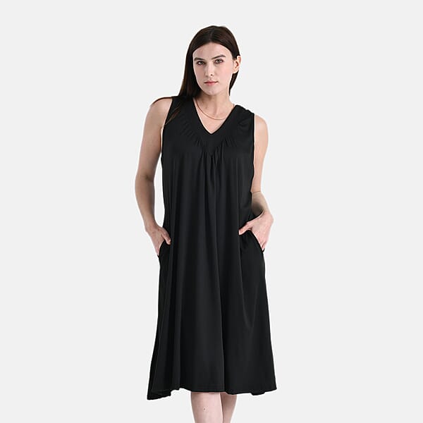 TAMSY Black Knit Sleeveless Midi House Dress - One Size Fits Most