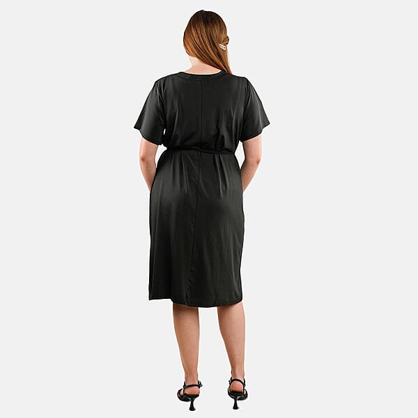 Tamsy Black Midi Dress With Removable Waist Tie - US Medium