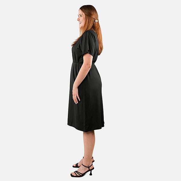 Tamsy Black Midi Dress With Removable Waist Tie - US Medium