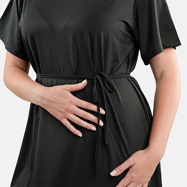 Tamsy Black Midi Dress With Removable Waist Tie - US Medium