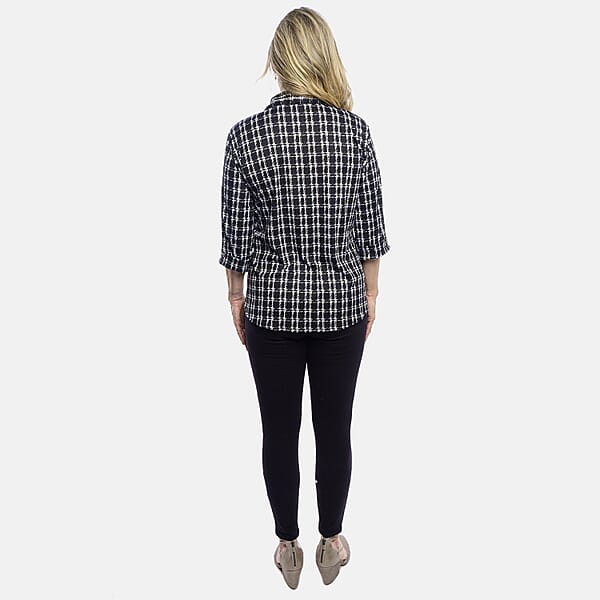 Tamsy Black Plaid Crystal Leaf Button-Up Collared Blouse – S/M