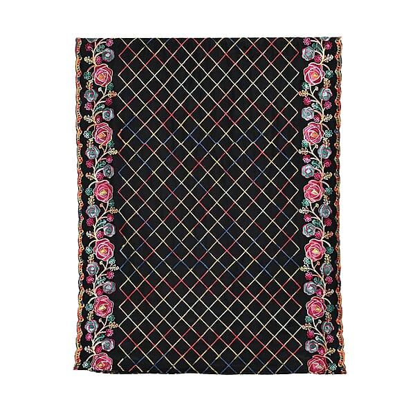 TAMSY Black Rose Floral Embroidered Polyester Scarf - One Size