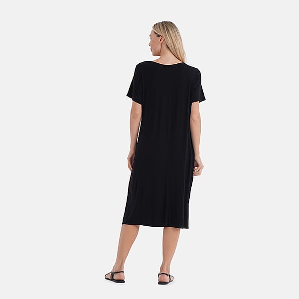 TAMSY Black Solid Knit Summer House Dress With Sleeves - One Size Fits Most