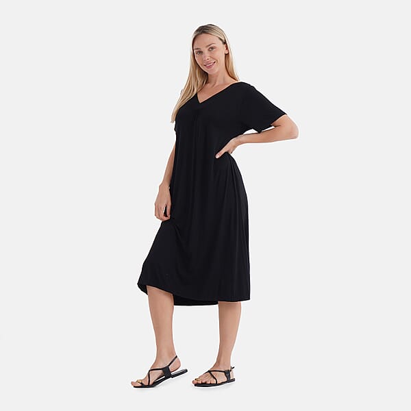 TAMSY Black Solid Knit Summer House Dress With Sleeves - One Size Fits Most