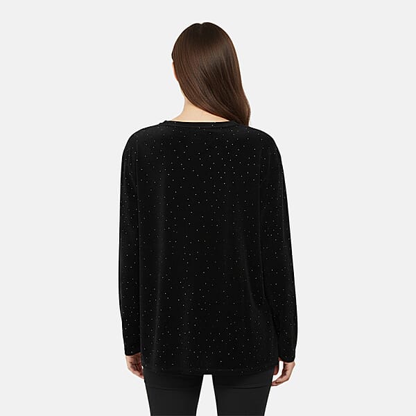 Tamsy Black Sparkling Crystals Glitter Long Top - One Size Fits Most