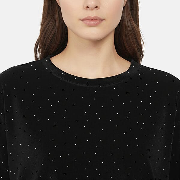 Tamsy Black Sparkling Crystals Glitter Long Top - One Size Fits Most