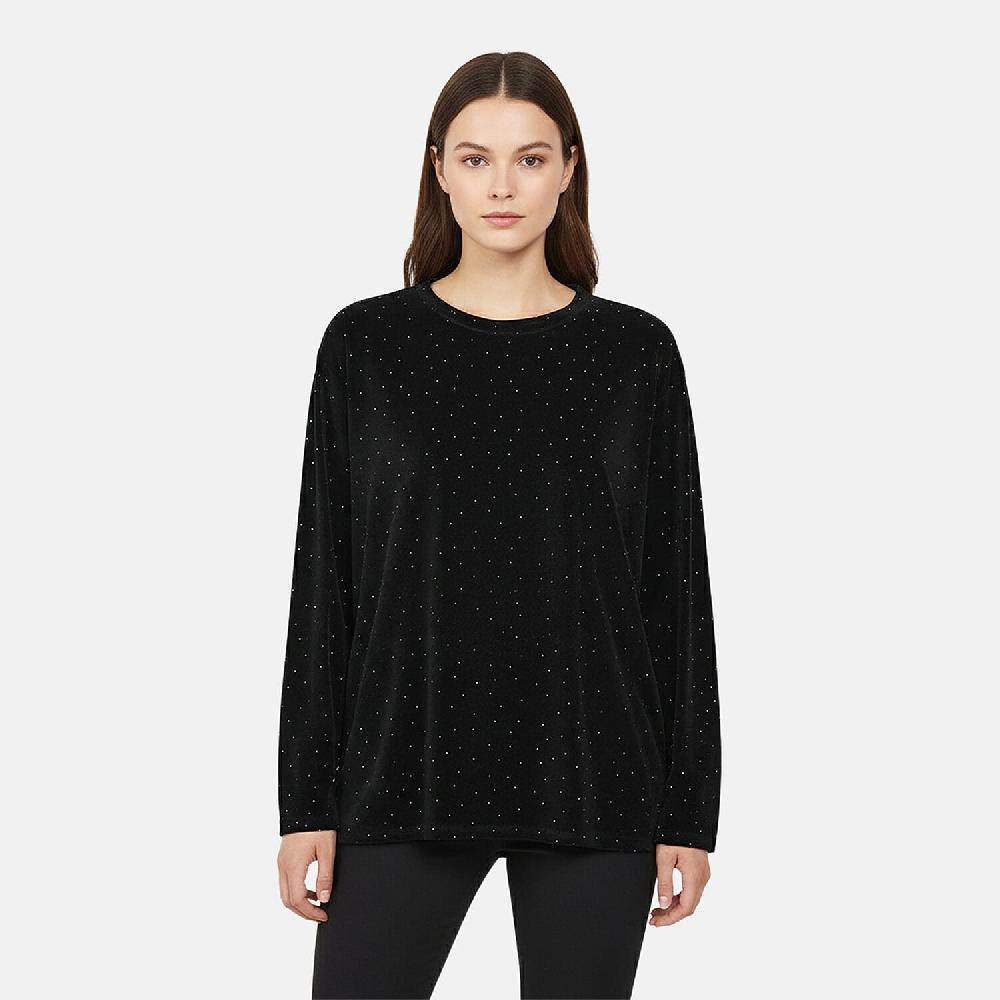 Tamsy Black Sparkling Crystals Glitter Long Top - One Size Fits Most