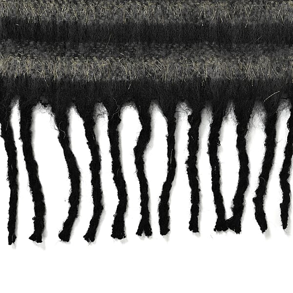 TAMSY Black Striped Metallic Thread Soft Plush Scarf With Fringe– One Size