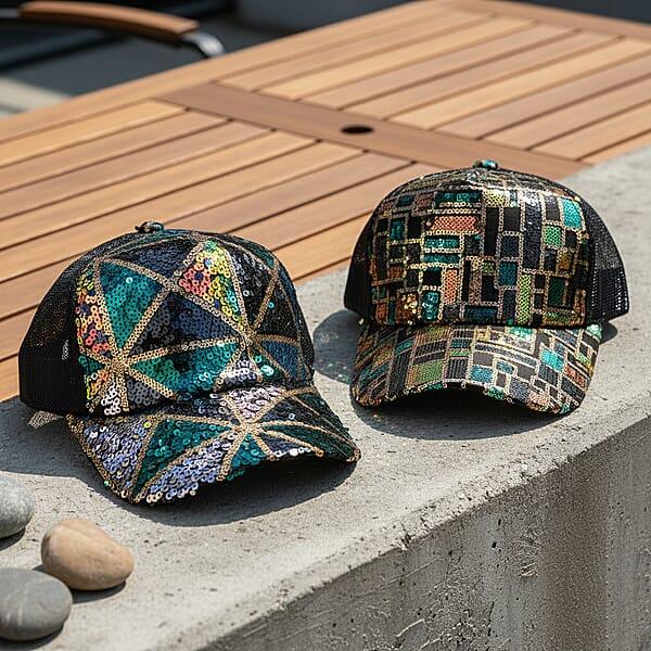 Tamsy Black With Multi 2pcs Set Sequin Cap (22.83 In)
