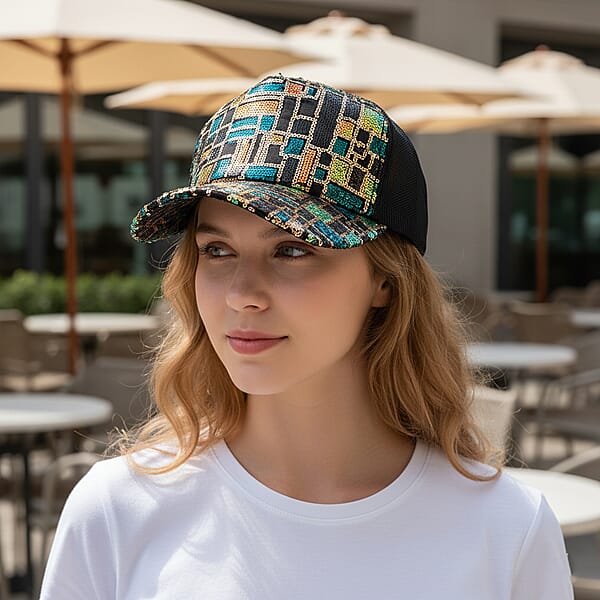 Tamsy Black With Multi 2pcs Set Sequin Cap (22.83 In)