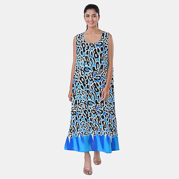 TAMSY Blue Leopard Sleeveless A-Line Midaxi Dress - One Size Fits Most