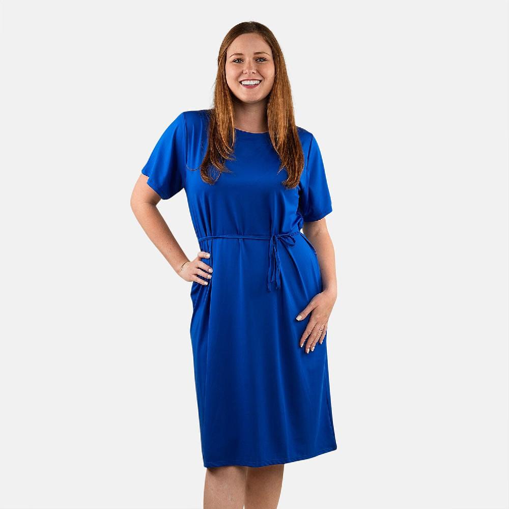 Tamsy Blue Midi Dress with Removable Waist Tie - US Medium