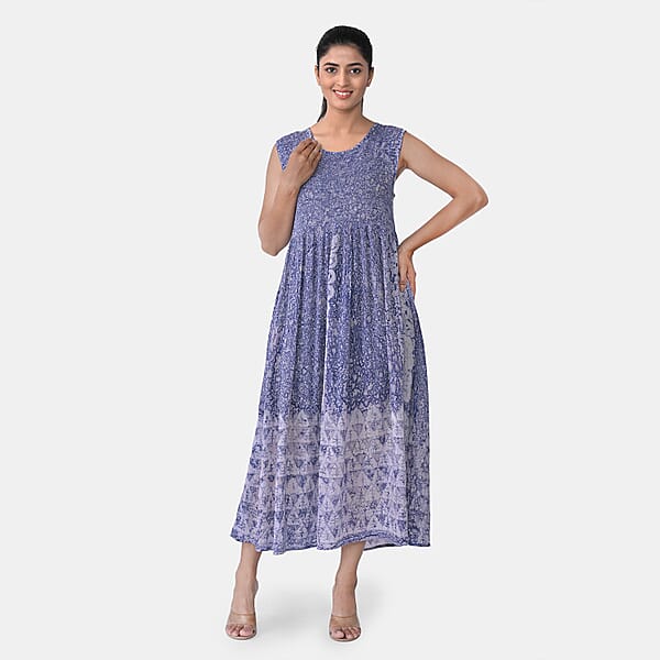 TAMSY Blue Smocked Sleeveless Dress With Kimono Twinset - One Size Fits Most