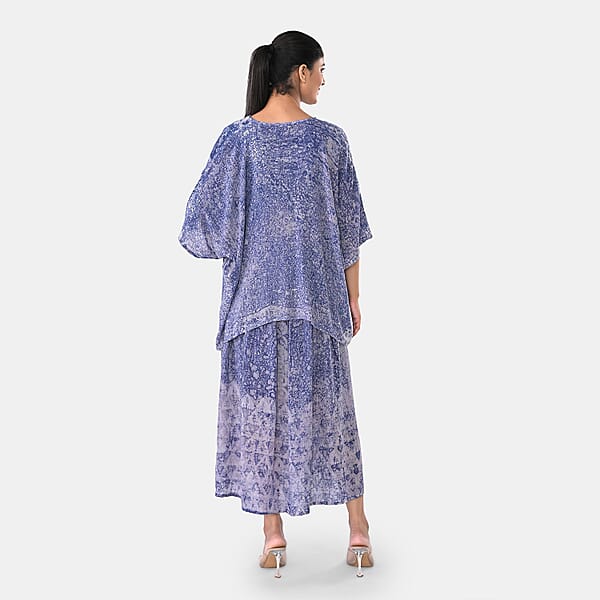TAMSY Blue Smocked Sleeveless Dress With Kimono Twinset - One Size Fits Most