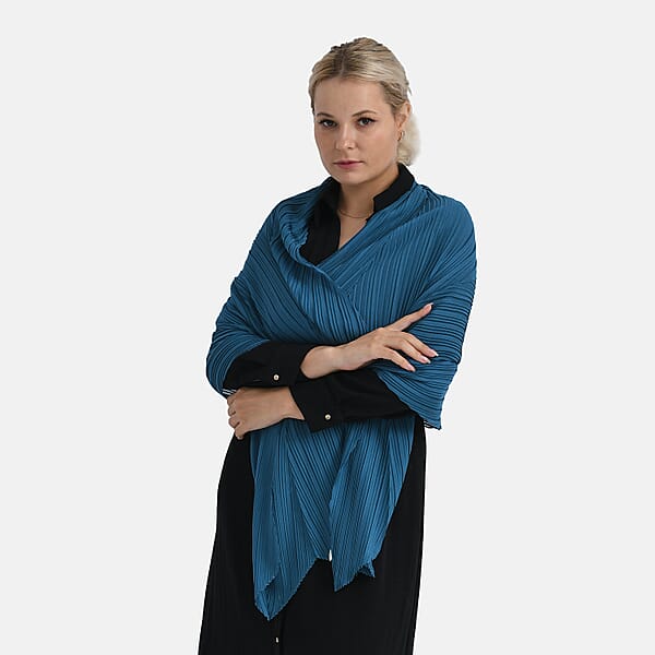Tamsy Blue Terahertz 75ctw Pleated Polyester Scarf