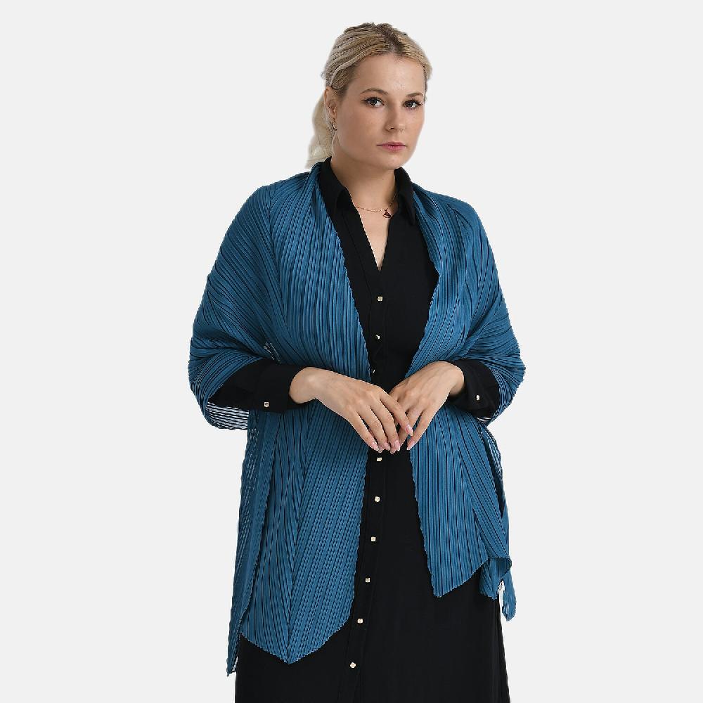 Tamsy Blue Terahertz 75ctw Pleated Polyester Scarf