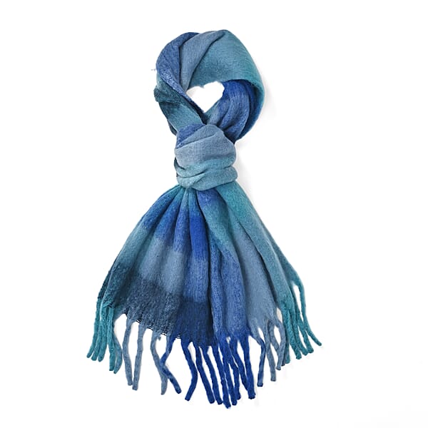 Tamsy Blue With Multi Color Scarf With Fringe
