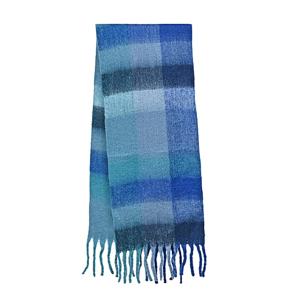 Tamsy Blue With Multi Color Scarf With Fringe