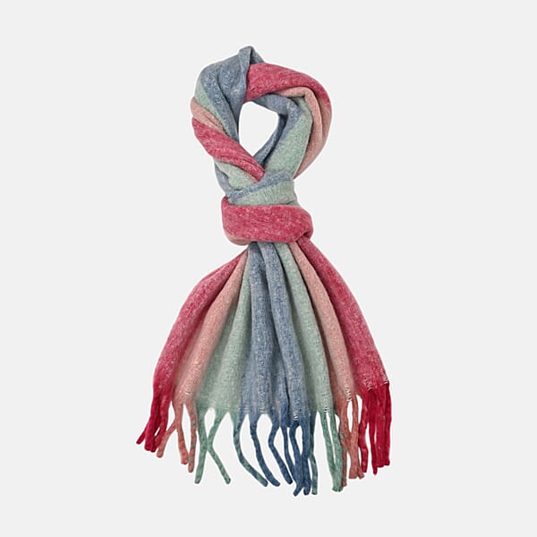 Tamsy Blue With Multi Color Scarf With Fringes
