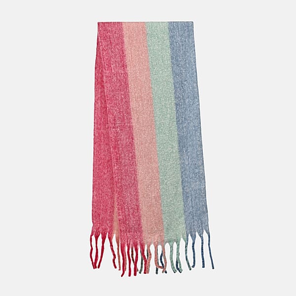 Tamsy Blue With Multi Color Scarf With Fringes