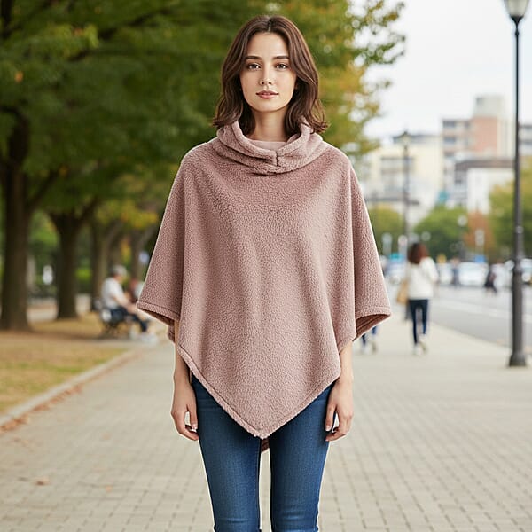 Tamsy Blush Poncho With Hoodie - One Size Fits Most