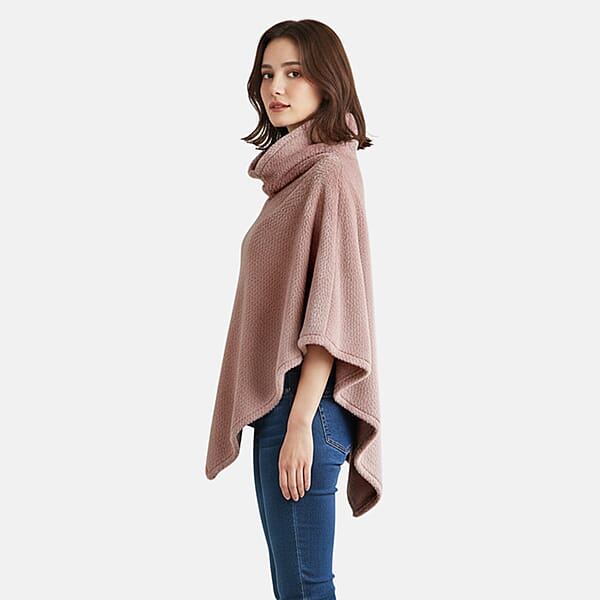 Tamsy Blush Poncho With Hoodie - One Size Fits Most