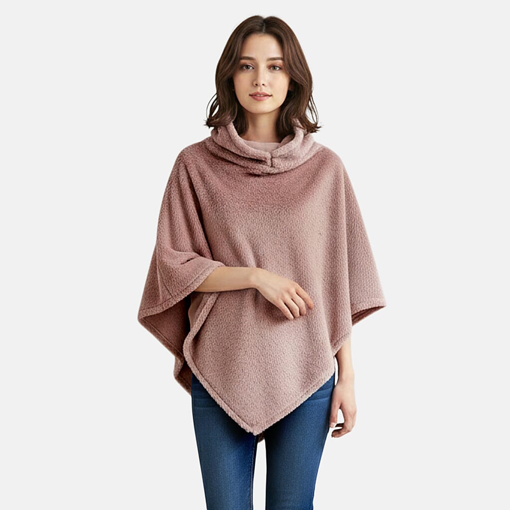 Tamsy Blush Poncho with Hoodie - One Size Fits Most