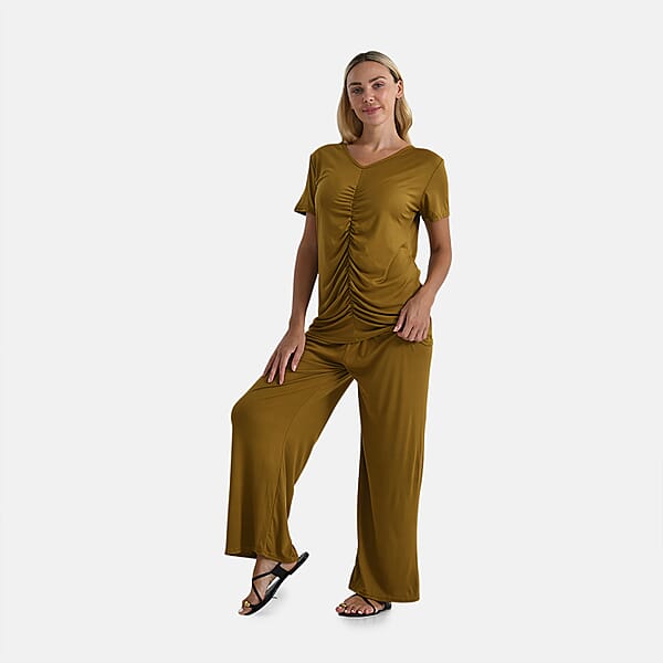 TAMSY Citrine Jersey Knit 2 Piece Set With Front Rouche – One Size Fits Most