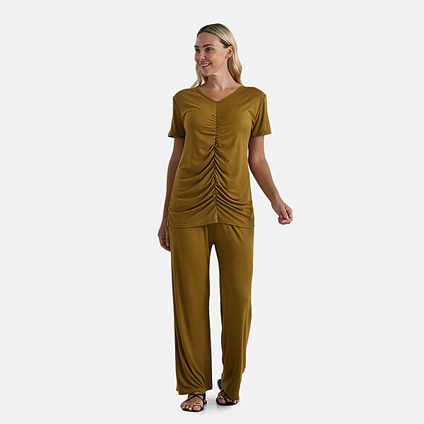 TAMSY Citrine Jersey Knit 2 Piece Set With Front Rouche – One Size Fits Most