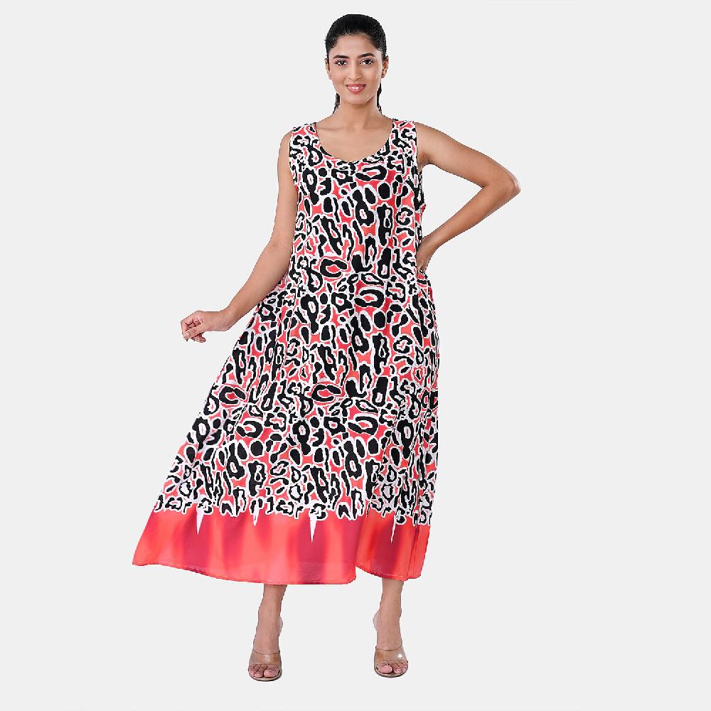 TAMSY Coral Leopard Sleeveless A-Line Midaxi Dress - One Size Fits Most