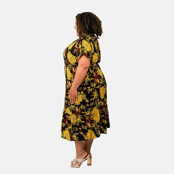 Tamsy Dandelion Front Placket Shirt Dress With Fabric Waist Tie - One Size Fits Most