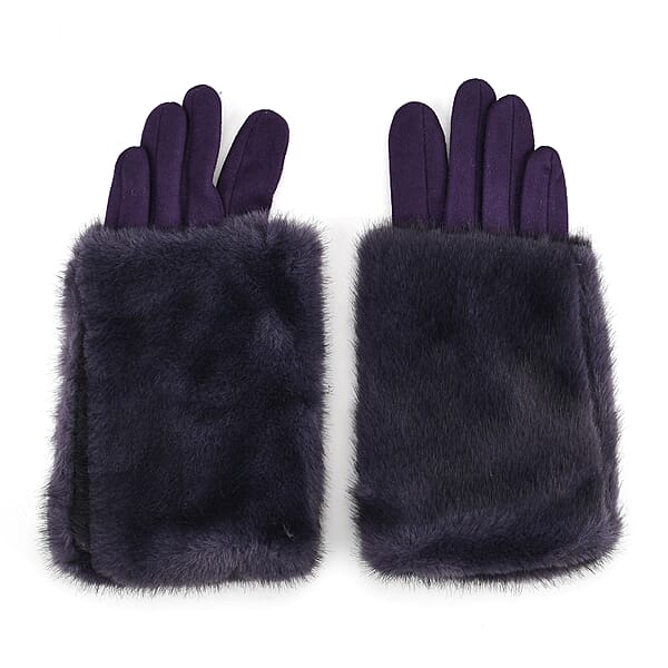 Tamsy Dark Purple Faux Fur Gloves With Screen Touch Function