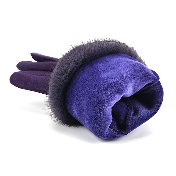 Tamsy Dark Purple Faux Fur Gloves With Screen Touch Function