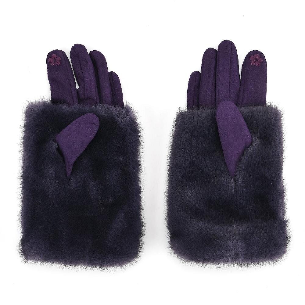 Tamsy Dark Purple Faux Fur Gloves With Screen Touch Function