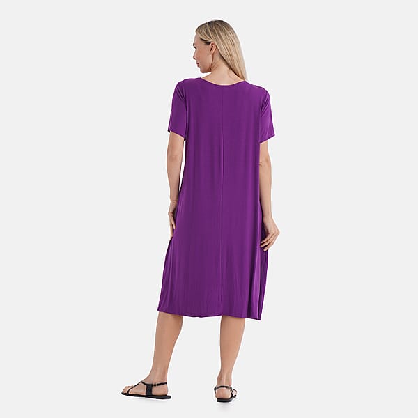 TAMSY Eggplant Solid Knit Summer House Dress With Sleeves - One Size Fits Most