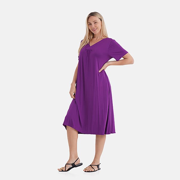 TAMSY Eggplant Solid Knit Summer House Dress With Sleeves - One Size Fits Most