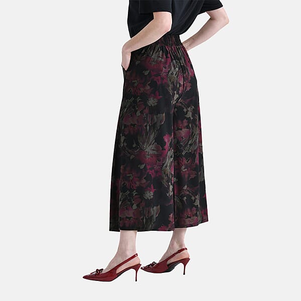 TAMSY Fuchsia Printed Wide Leg Capri Pant With Pockets - S/M