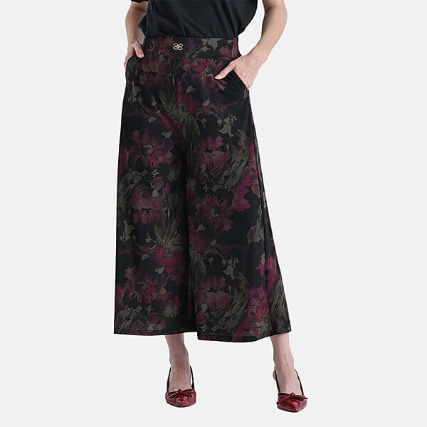 TAMSY Fuchsia Printed Wide Leg Capri Pant With Pockets - S/M