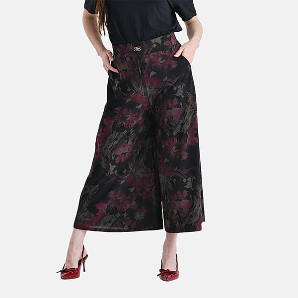 TAMSY Fuchsia Printed Wide Leg Capri Pant With Pockets - S/M