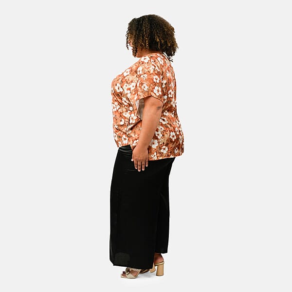 Tamsy Golden Floral Digitally Printed 2 Piece Satin Pant And Blouse Set - One Size Fits Most
