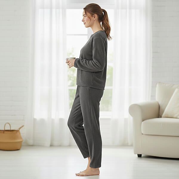 Tamsy Gray Pajama Set Of Top And Bottom - One Size Fits Most