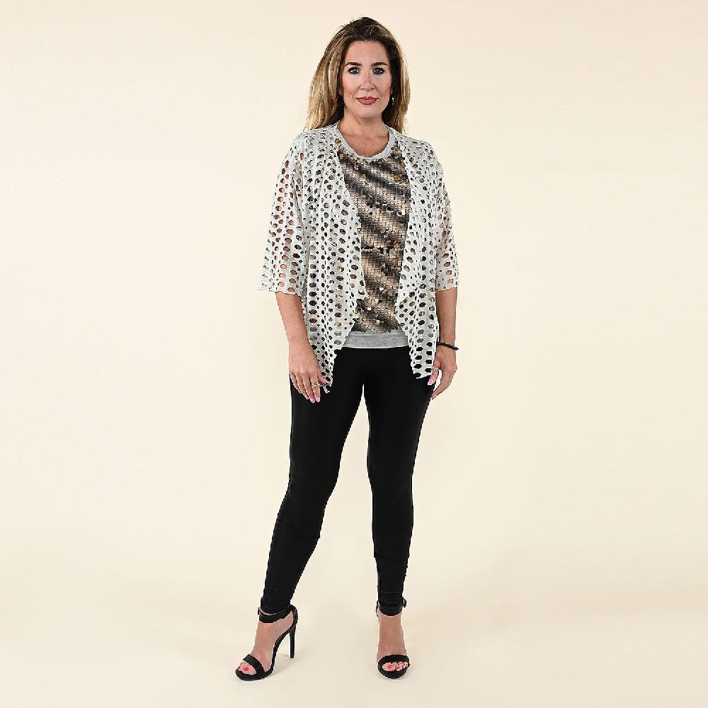 Tamsy Gray Tank Top with Gold Sequins and Cut Out Jacket Set - S