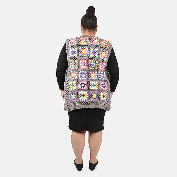 Tamsy Gray Traditional Handwoven Crochet Vest - One Size Fits Most