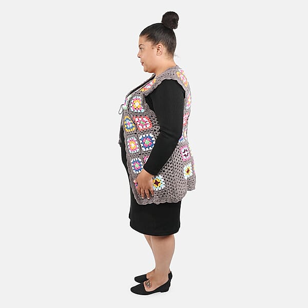 Tamsy Gray Traditional Handwoven Crochet Vest - One Size Fits Most